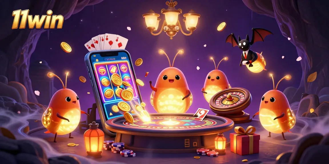 Experience thrilling gameplay at 11win with animated glowworms enhancing the vibrant casino atmosphere.