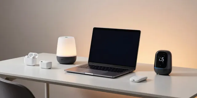 Gadgets für moderne Technologie und digitale Plattformen am Arbeitsplatz.