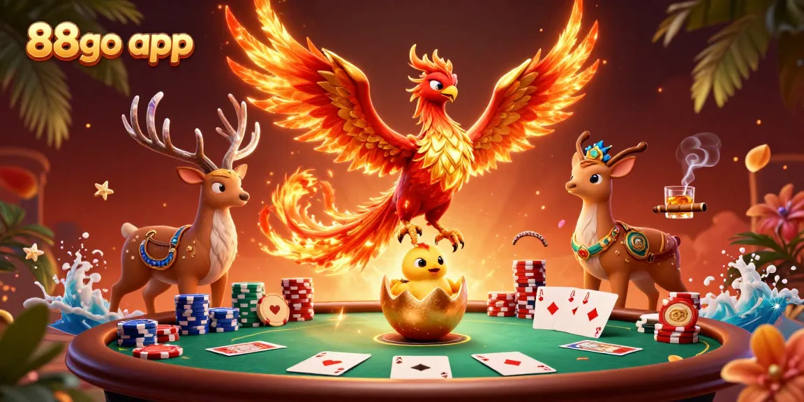 Engage with the 88go app in an ultra-detailed casino scene featuring vibrant characters and dynamic elements.