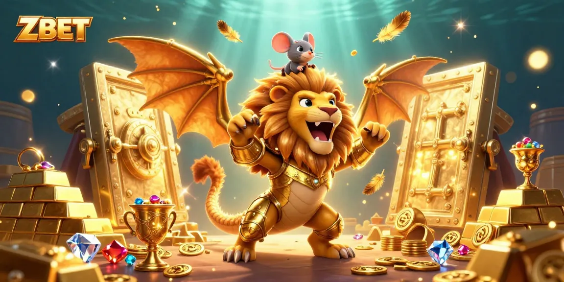 ZBET offers thrilling adventures with a chimera creature and mouse jockey amidst treasures and gems