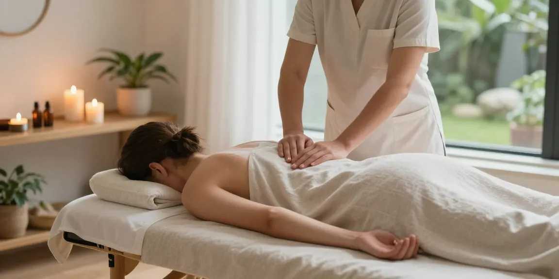 의정부출장안마 at a serene home massage setting with professional therapist preparing Swedish massage.