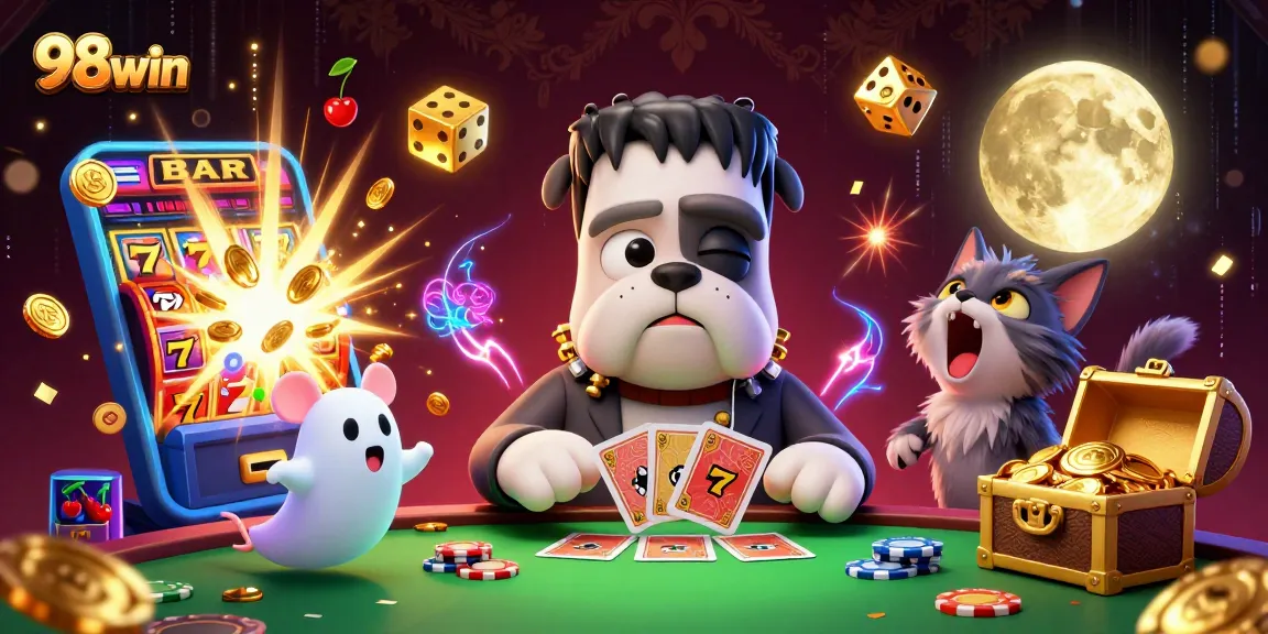 Experience the thrills of 98win casino with a vibrant 3D illustration showcasing dynamic characters and exciting game elements.