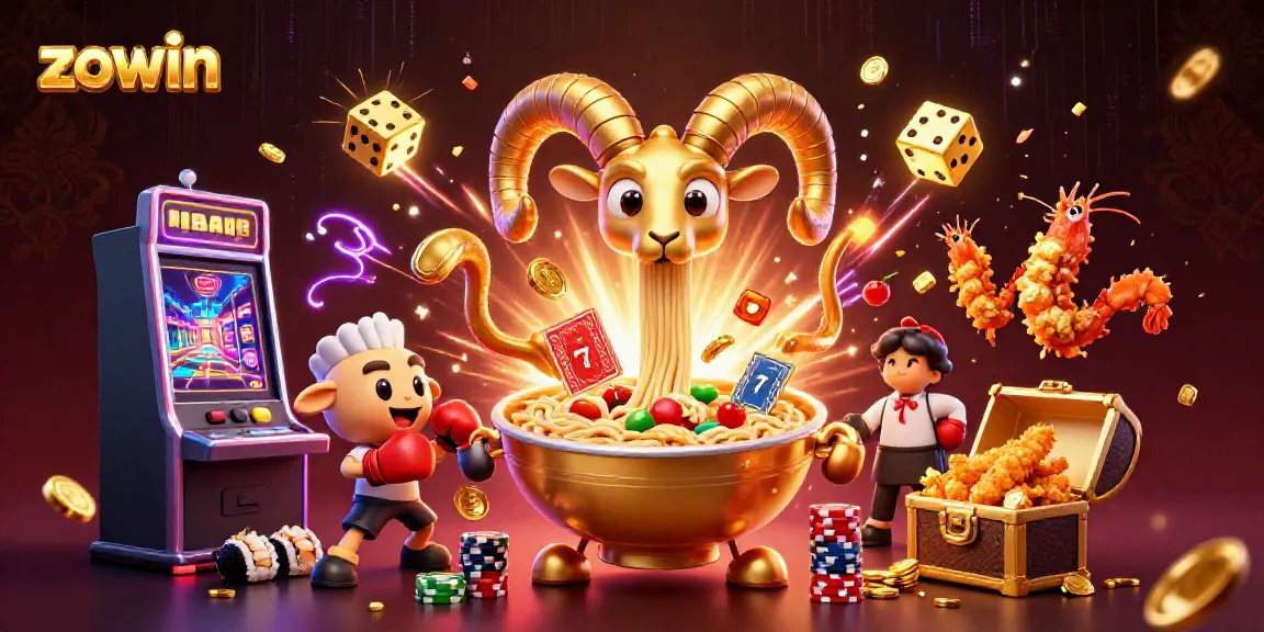 Zowin online casino illustration with vibrant characters and jackpot elements in a dynamic scene.