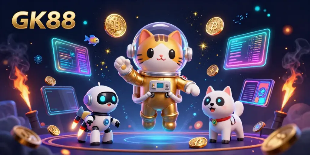GK88's animated scene captures a thrilling casino atmosphere with vibrant characters and engaging gambling elements.
