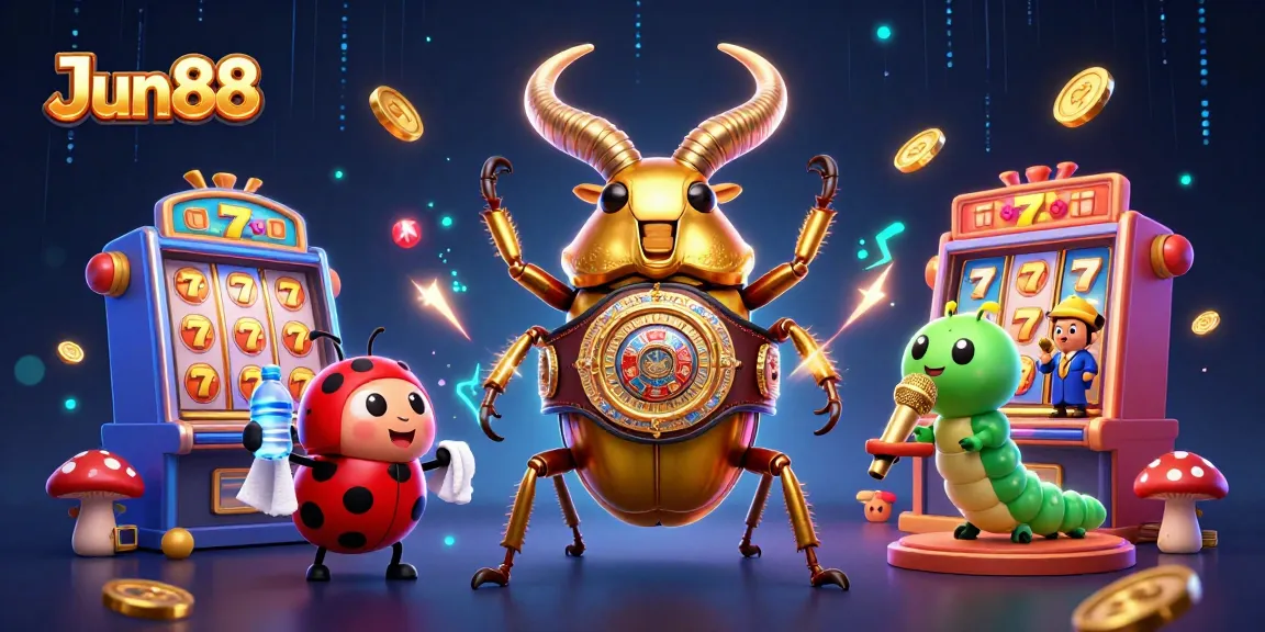 Experience thrilling gameplay at Jun88 with a vibrant casino illustration featuring slot machines and energetic characters.
