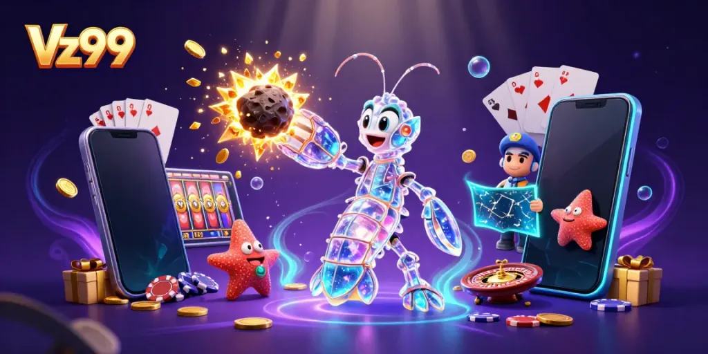 Experience thrilling gameplay with Vz99's dynamic and colorful gambling universe featuring exciting characters and games.