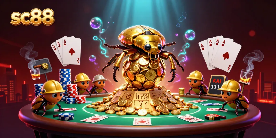 Experience thrilling gameplay with the sc88 golden dung beetles rolling coins under a casino pyramid.