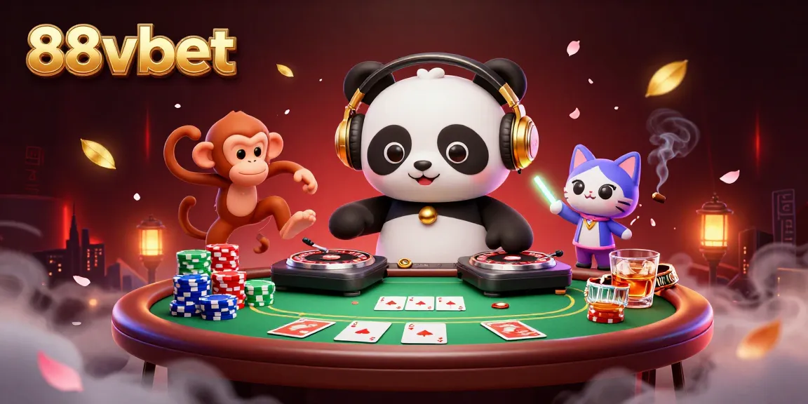 Experience the thrills of 88vbet with vibrant gaming characters in a lively casino atmosphere.