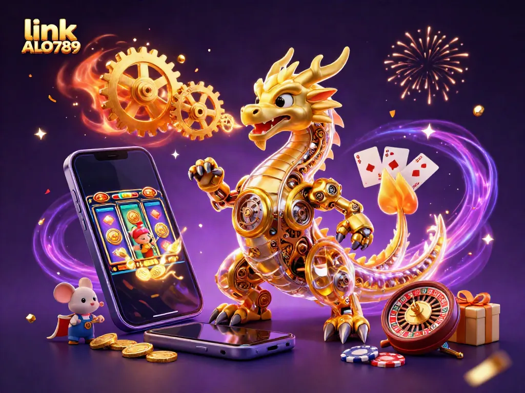 Experience thrilling gameplay with link ALO789 featuring a golden dragon and dynamic casino elements.
