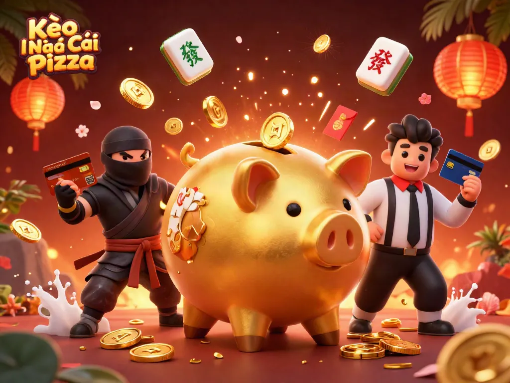 Kèo Nhà Cái Pizza brings excitement with a golden piggy bank sumo wrestler, a wallet-ninja, and a credit-card referee.