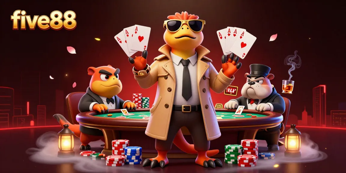 Experience the excitement of five88 as three raptors in a trench coat attempt to enter a VIP casino lounge.