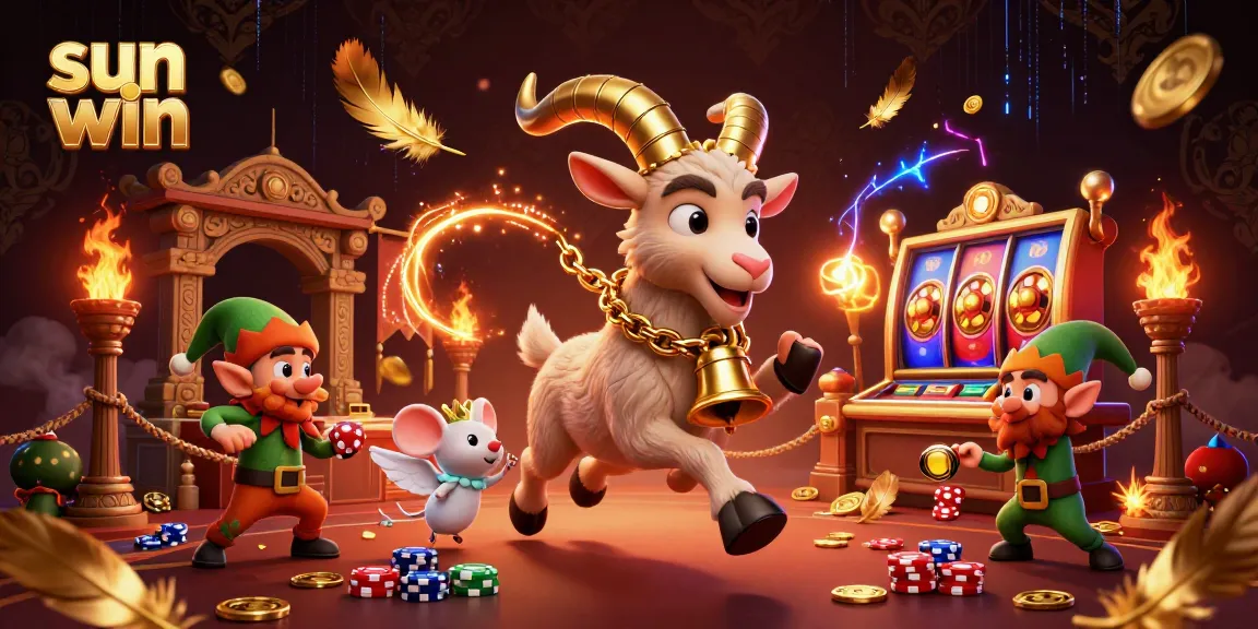 Experience the thrilling atmosphere of sun win where festive characters indulge in a bustling casino scene.