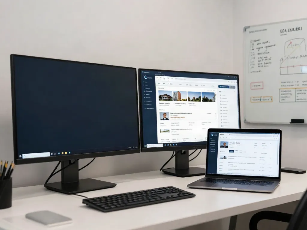 Immobilienmakler Potsdam in einem modernen Büro mit Technologie, um Kunden optimal zu bedienen.