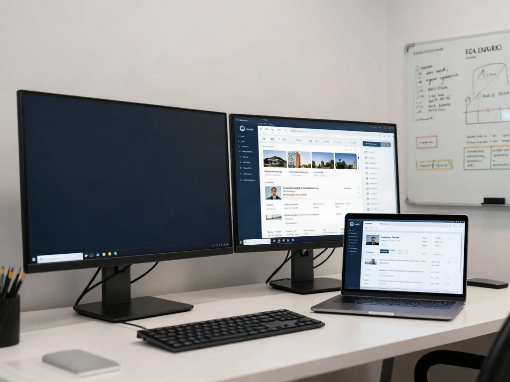 Immobilienmakler Potsdam in einem modernen Büro mit Technologie, um Kunden optimal zu bedienen.