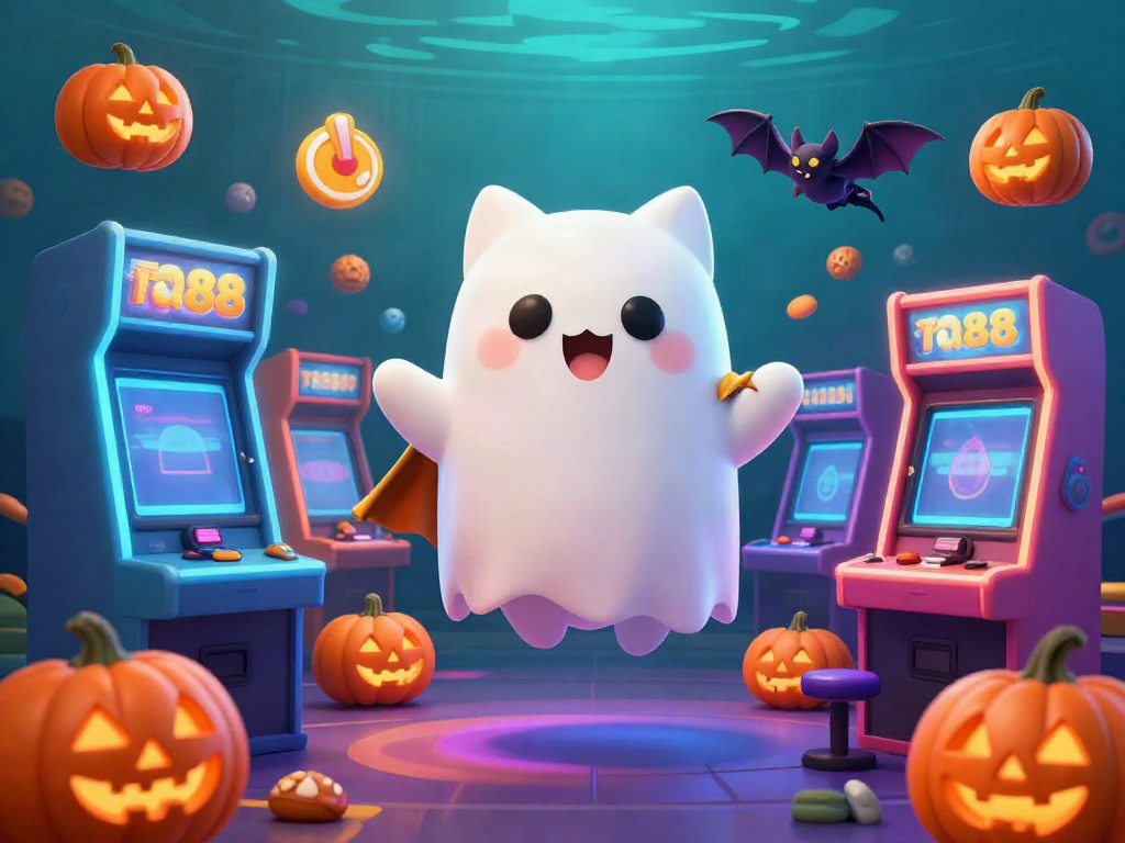 Engage with ta88’s captivating casino experience featuring a ghost cat and vibrant gaming elements.
