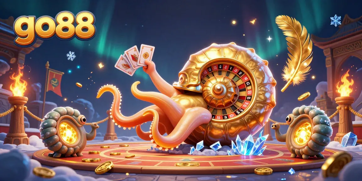 Engage with go88's thrilling gaming experience featuring a giant nautilus and ambient casino elements.
