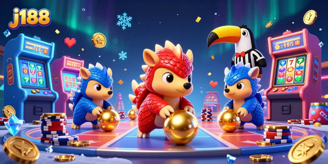 Experience thrilling gaming with j188 as rival pangolins roll into golden balls among poker chips.