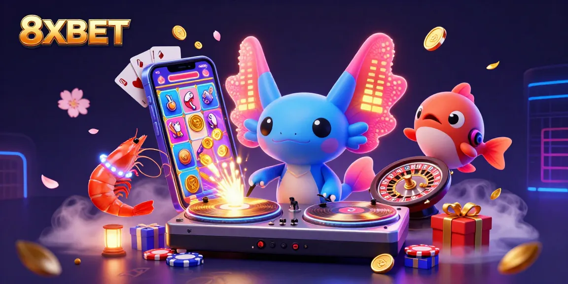 Experience vibrant gaming action at 8XBET with a colorful underwater party scene featuring unique characters and dynamic casino elements.