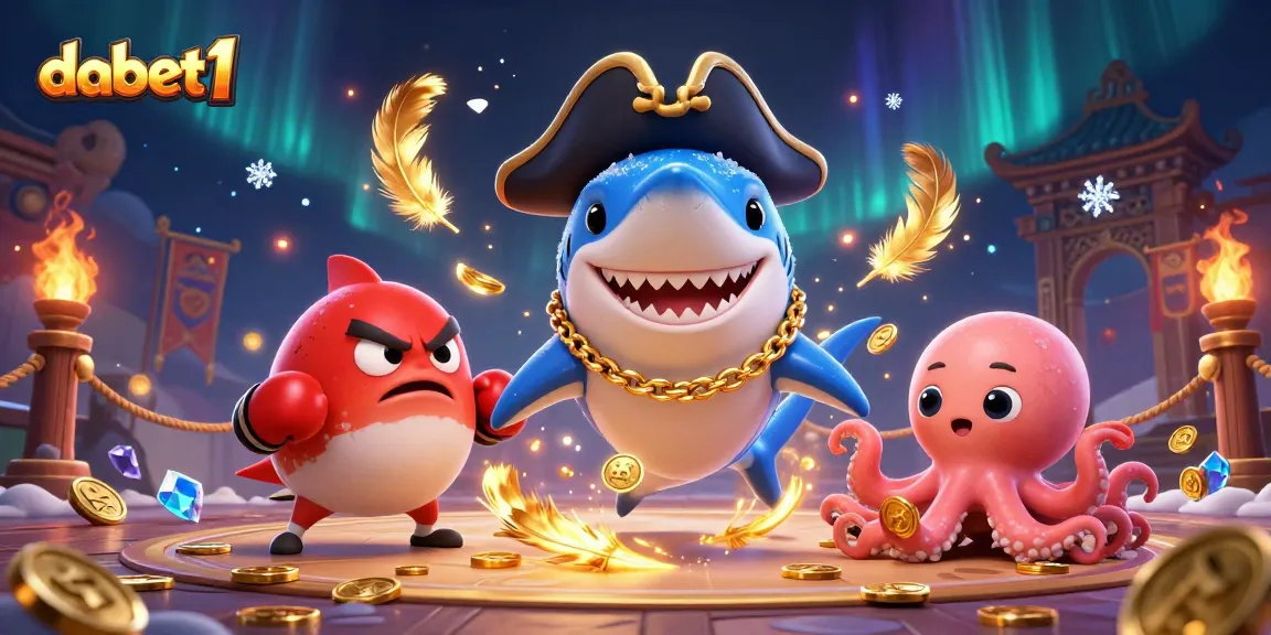 dabet1 delivers excitement with a vibrant 3D casino scene featuring a shark, pufferfish, and octopus.