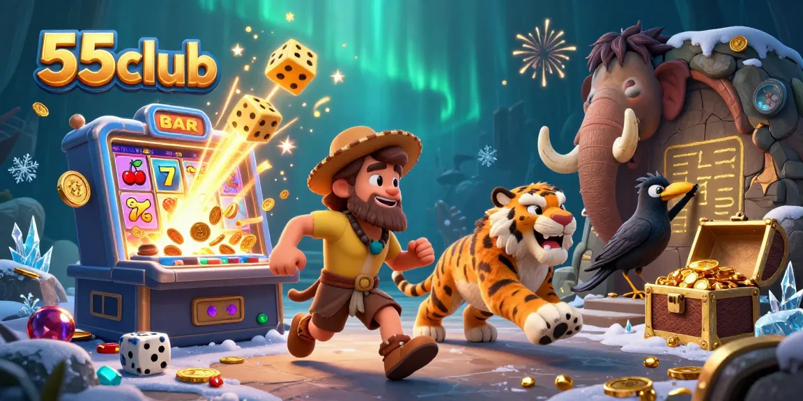 Experience thrilling gaming at 55club with vibrant casino elements and unique characters.