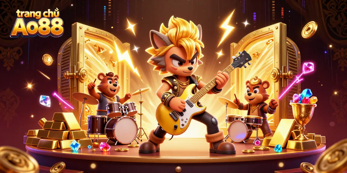 Join the excitement at trang chủ Ao88 showcasing vibrant casino action with rock star characters.